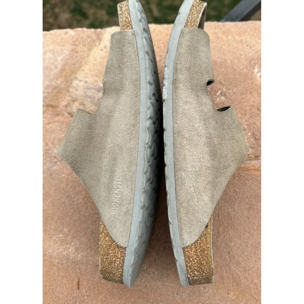 Birkenstock Arizona Sandals 41 Taupe Suede Men Slide Cork Footbed Comfort Buckle